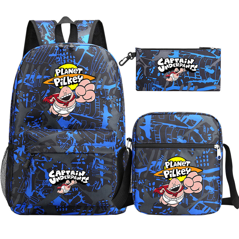 Captain Underpants Printed Schoolbag Backpack Shoulder Bag Pencil Bag 3pcs set for Kids Students