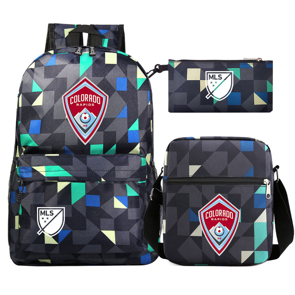 Colorado Soccer Rapids Printed Schoolbag Backpack Shoulder Bag Pencil Bag 3pcs set for Kids Students