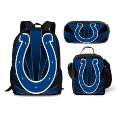 Indianapolis Colts Football Team Backpack Schoolbag Lunch Bag Pencil Bag for Kids Students 3PCS