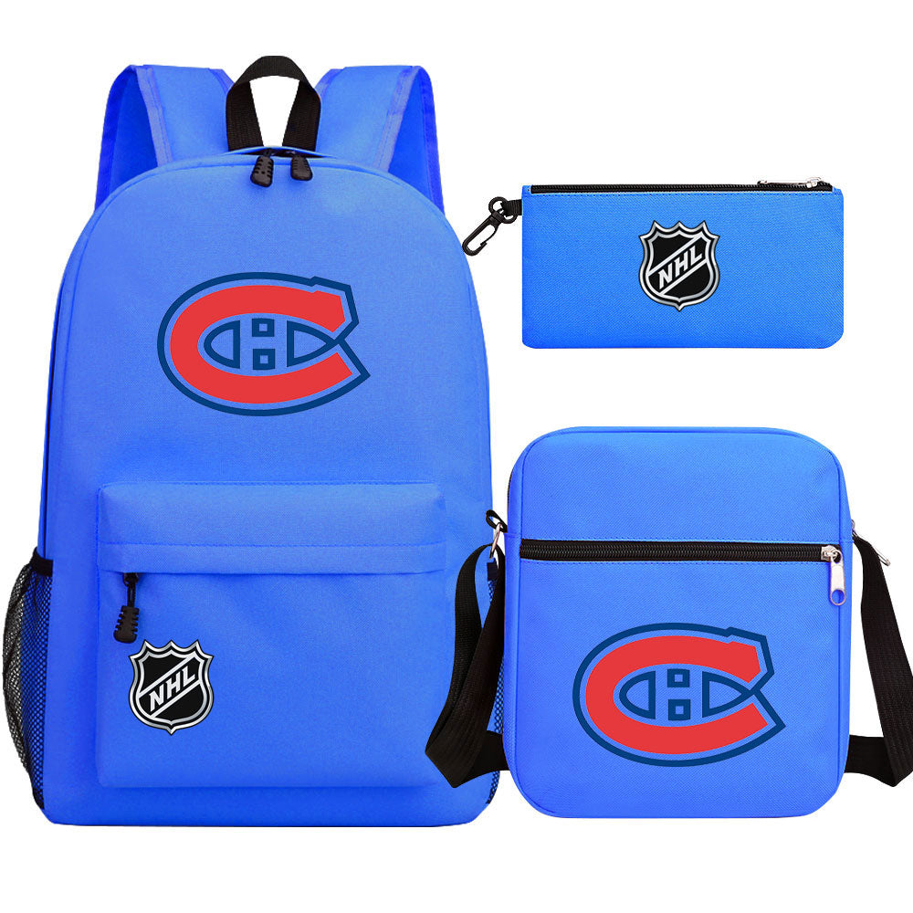 Montreal Canadiens Hockey League Printed Schoolbag Backpack Shoulder Bag Pencil Bag 3pcs set for Kids Students