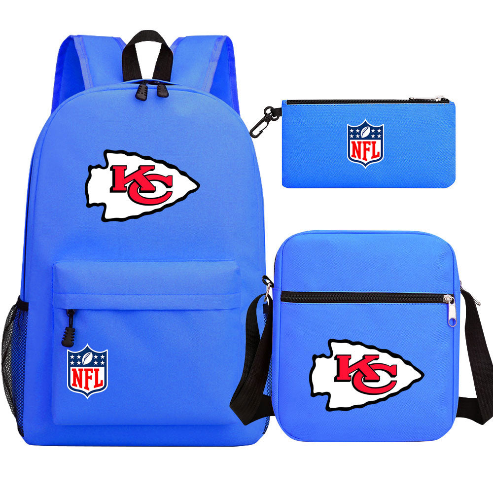 Kansas City Chiefs Football Team Printed Schoolbag Backpack Shoulder Bag Pencil Bag 3pcs set for Kids Students