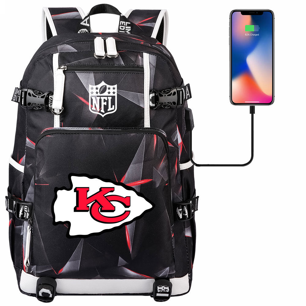 Kansas City Chiefs Football Team USB Charging Backpack School Notebook Travel Bags