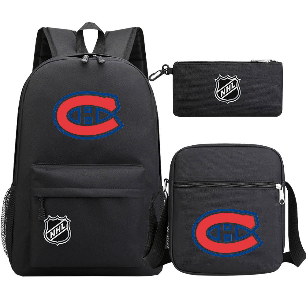 Montreal Canadiens Hockey League Printed Schoolbag Backpack Shoulder Bag Pencil Bag 3pcs set for Kids Students