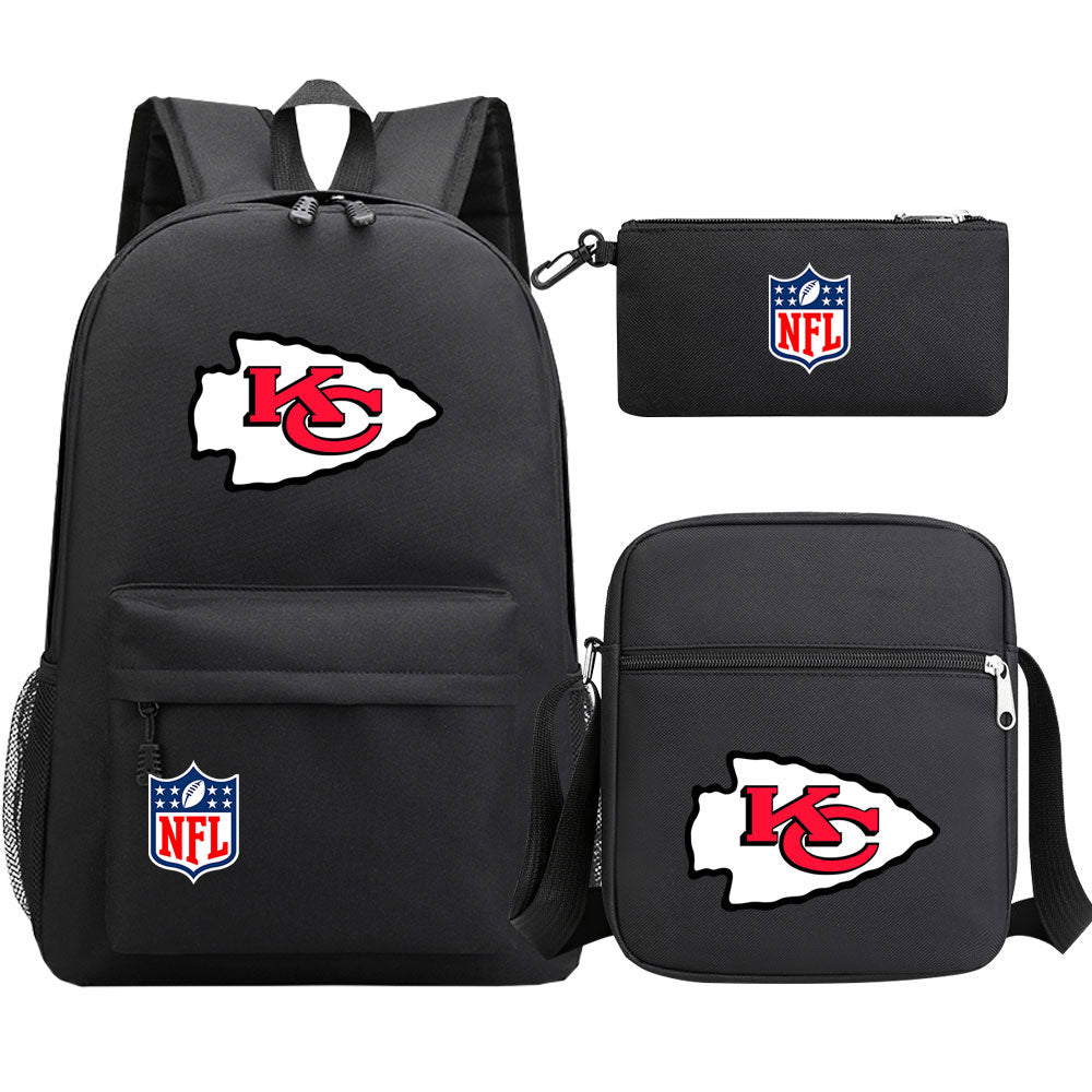 Kansas City Chiefs Football Team Printed Schoolbag Backpack Shoulder Bag Pencil Bag 3pcs set for Kids Students