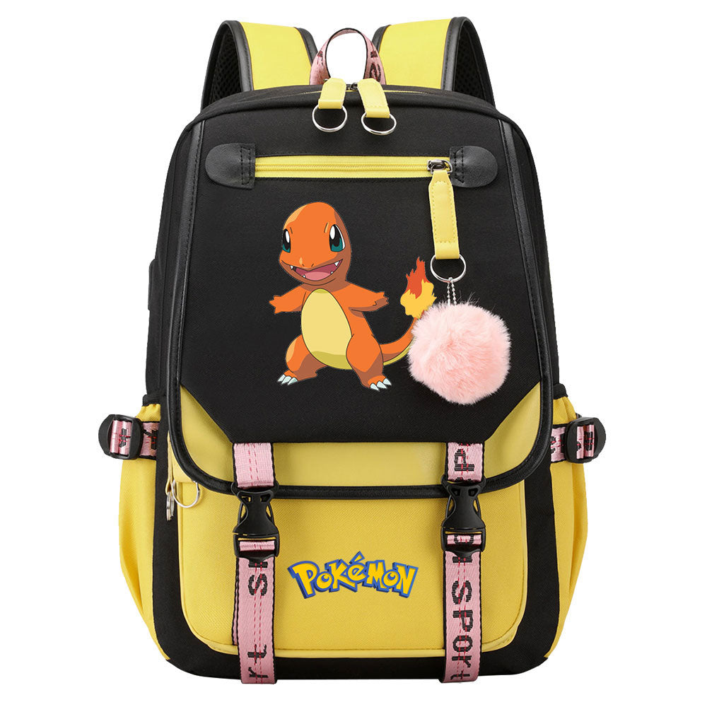 Pokemon Charmander Waterproof Backpack School Notebook Travel Bags USB Charging