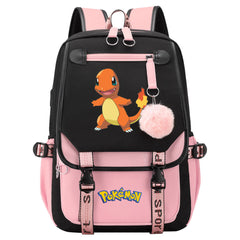 Pokemon Charmander Waterproof Backpack School Notebook Travel Bags USB Charging