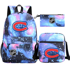 Montreal Canadiens Hockey League Printed Schoolbag Backpack Shoulder Bag Pencil Bag 3pcs set for Kids Students