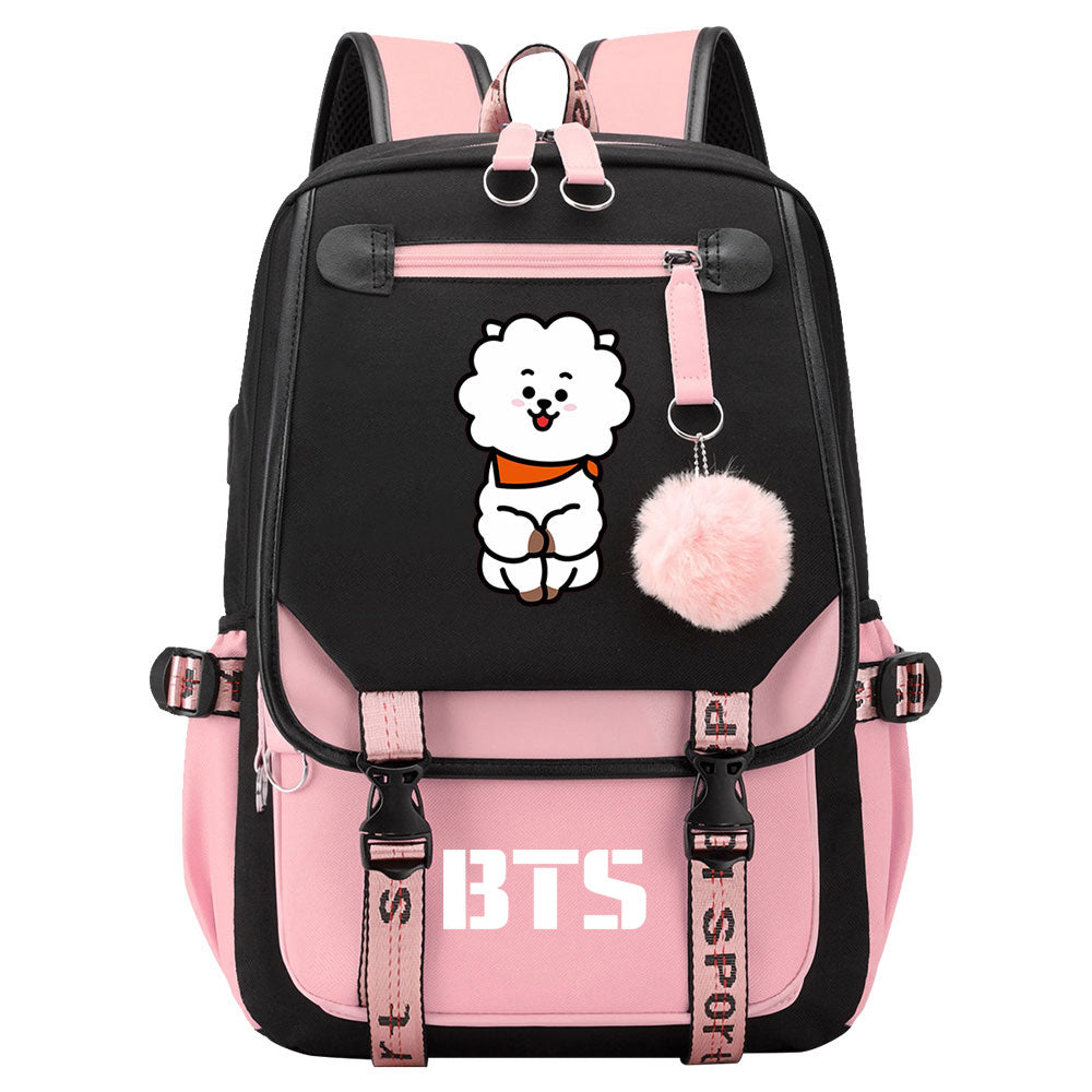 BTS RJ Waterproof Backpack School Notebook Travel Bag USB Charging