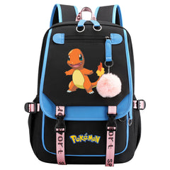 Pokemon Charmander Waterproof Backpack School Notebook Travel Bags USB Charging