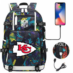 Kansas City Chiefs Football Team USB Charging Backpack School Notebook Travel Bags