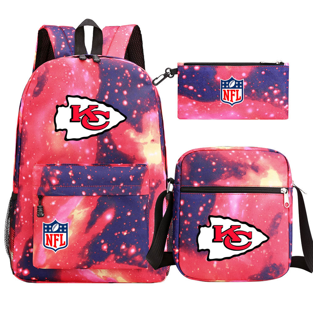 Kansas City Chiefs Football Team Printed Schoolbag Backpack Shoulder Bag Pencil Bag 3pcs set for Kids Students