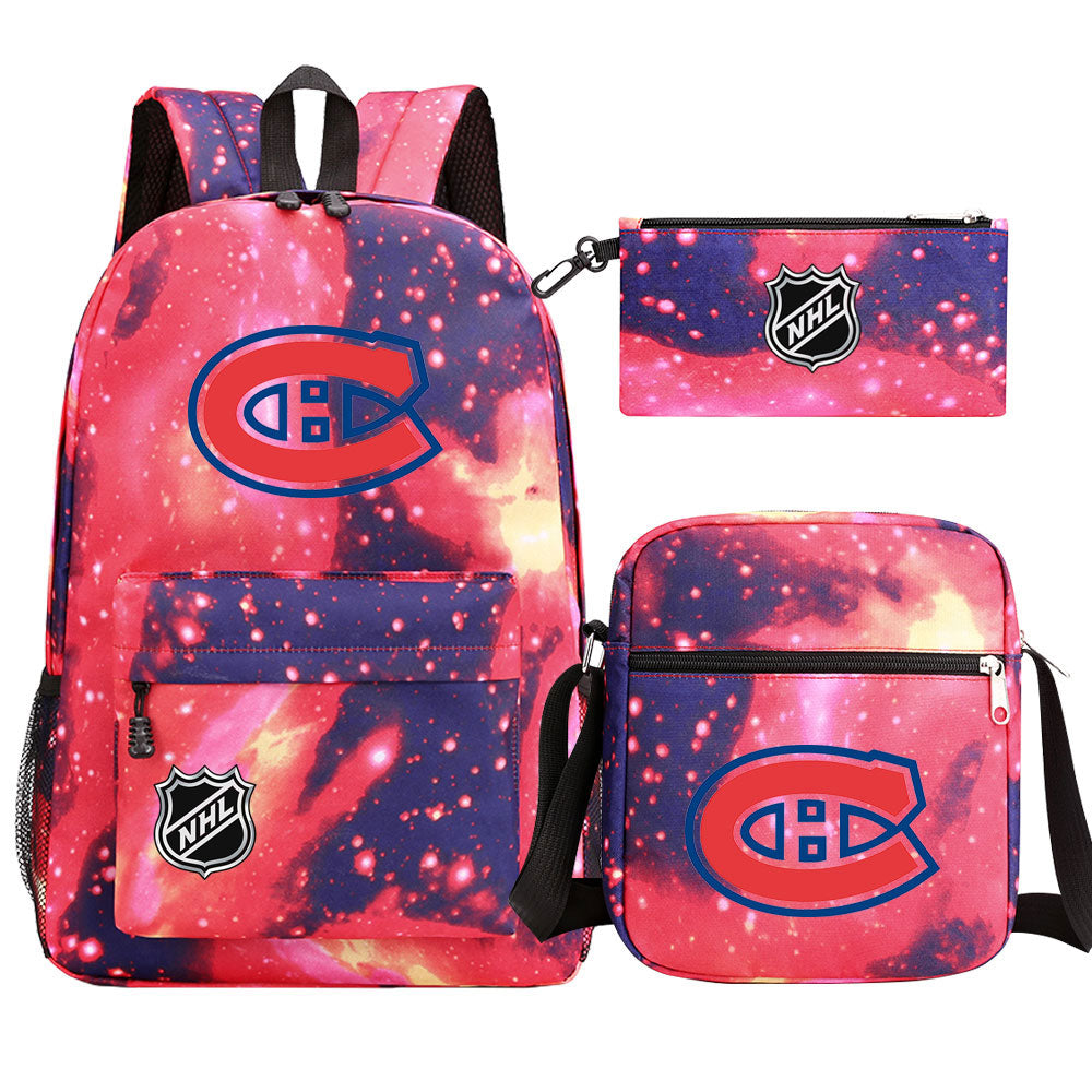 Montreal Canadiens Hockey League Printed Schoolbag Backpack Shoulder Bag Pencil Bag 3pcs set for Kids Students