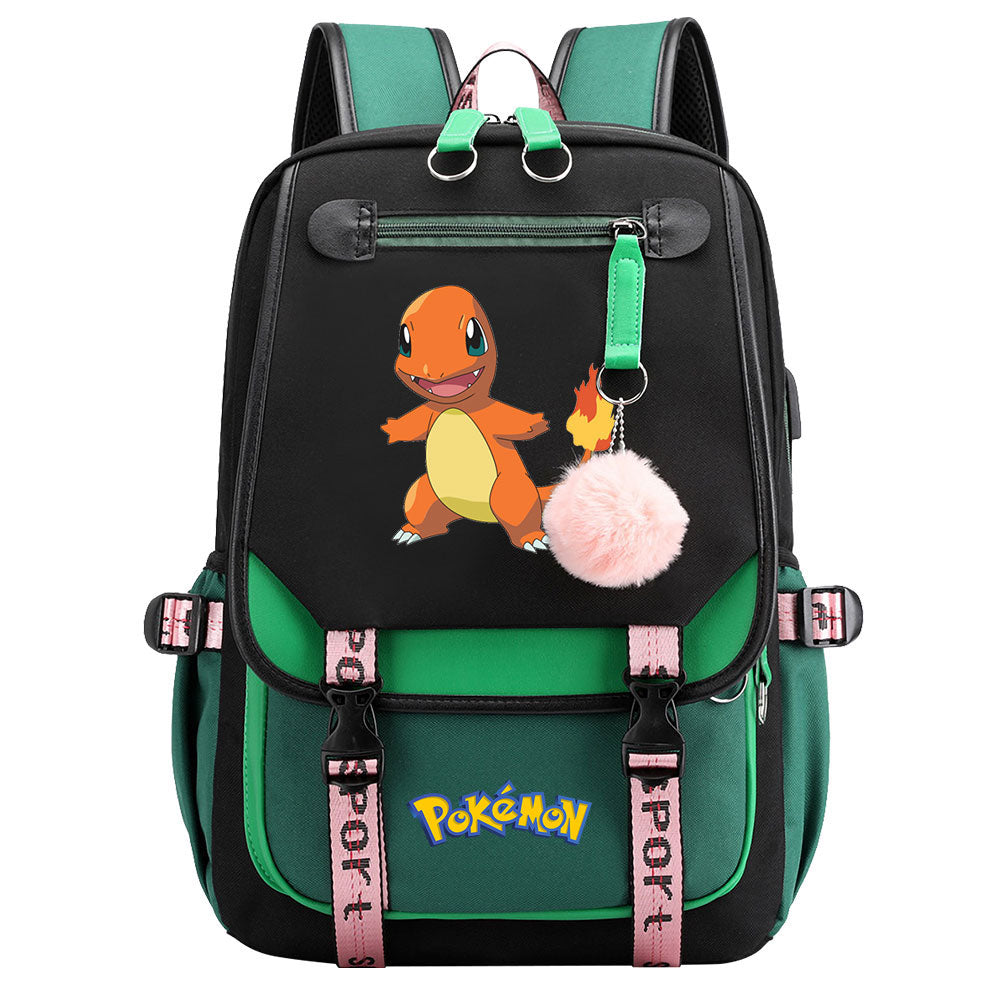 Pokemon Charmander Waterproof Backpack School Notebook Travel Bags USB Charging