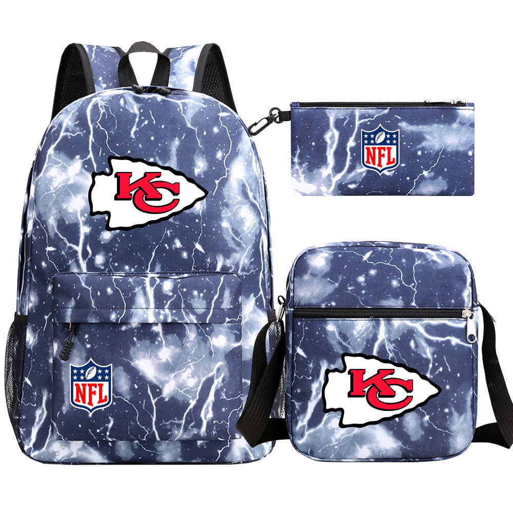 Kansas City Chiefs Football Team Printed Schoolbag Backpack Shoulder Bag Pencil Bag 3pcs set for Kids Students