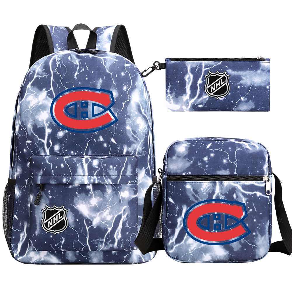 Montreal Canadiens Hockey League Printed Schoolbag Backpack Shoulder Bag Pencil Bag 3pcs set for Kids Students