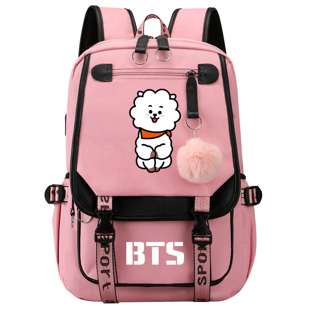 BTS RJ Waterproof Backpack School Notebook Travel Bag USB Charging