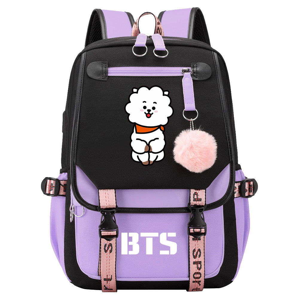 BTS RJ Waterproof Backpack School Notebook Travel Bag USB Charging