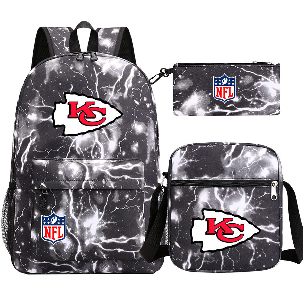 Kansas City Chiefs Football Team Printed Schoolbag Backpack Shoulder Bag Pencil Bag 3pcs set for Kids Students