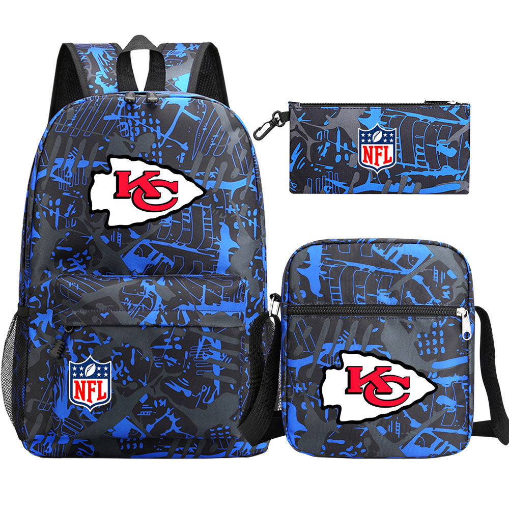 Kansas City Chiefs Football Team Printed Schoolbag Backpack Shoulder Bag Pencil Bag 3pcs set for Kids Students