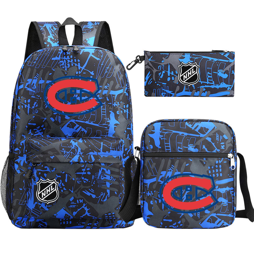 Montreal Canadiens Hockey League Printed Schoolbag Backpack Shoulder Bag Pencil Bag 3pcs set for Kids Students