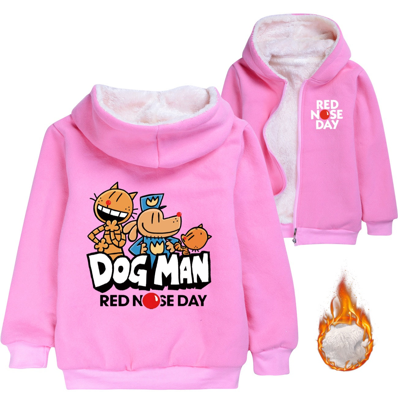 Dog Man Sherpa Lined Hoodie Fleece Sweatshirt Full Zip Hooded Jacket for Kids