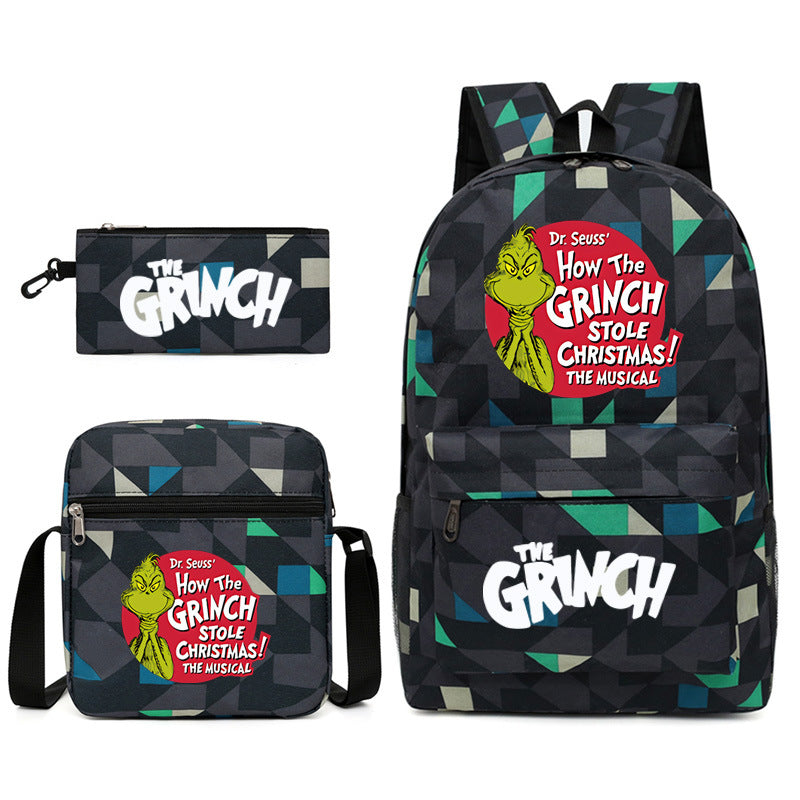 The Grinch Printed Schoolbag Backpack Shoulder Bag Pencil Bag 3pcs set for Kids Students