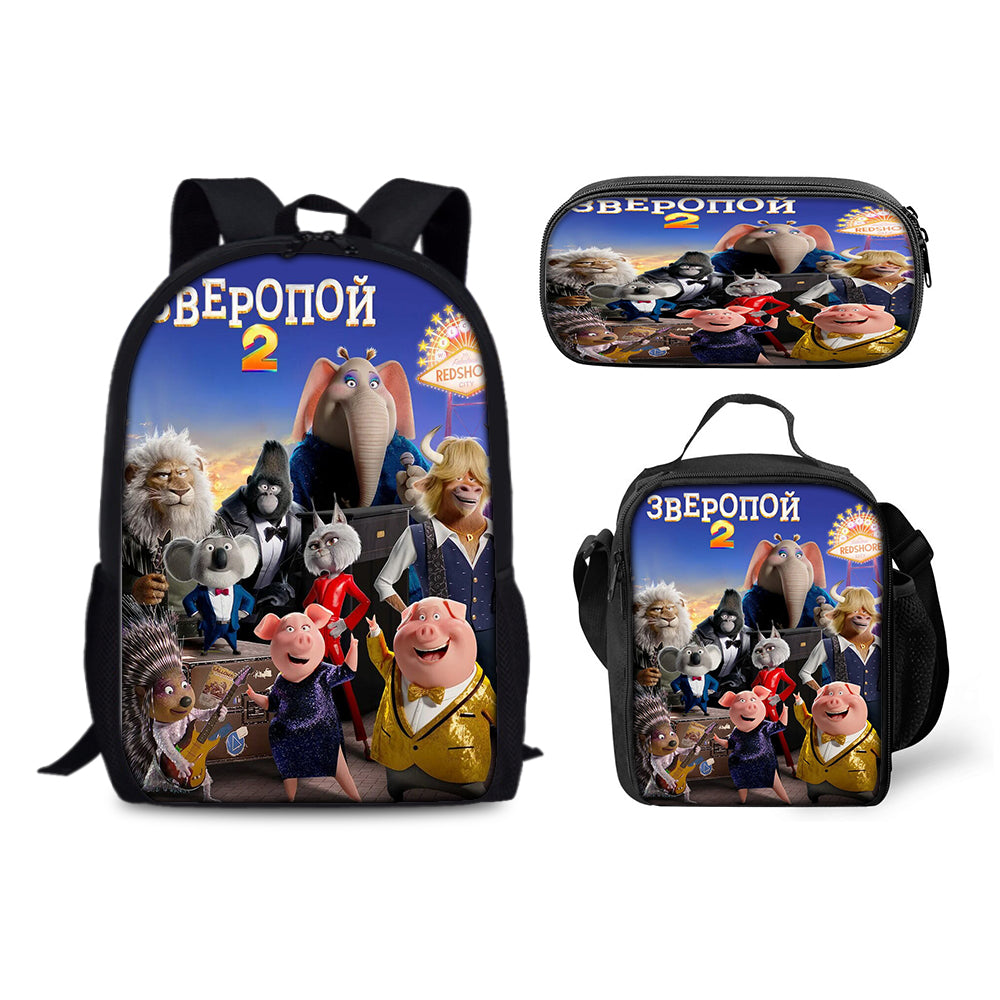 Sing Movie Backpack Schoolbag Lunch Bag Pencil Bag for Kids Students 3PCS