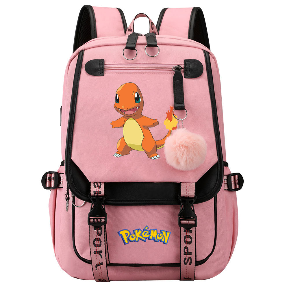 Pokemon Charmander Waterproof Backpack School Notebook Travel Bags USB Charging