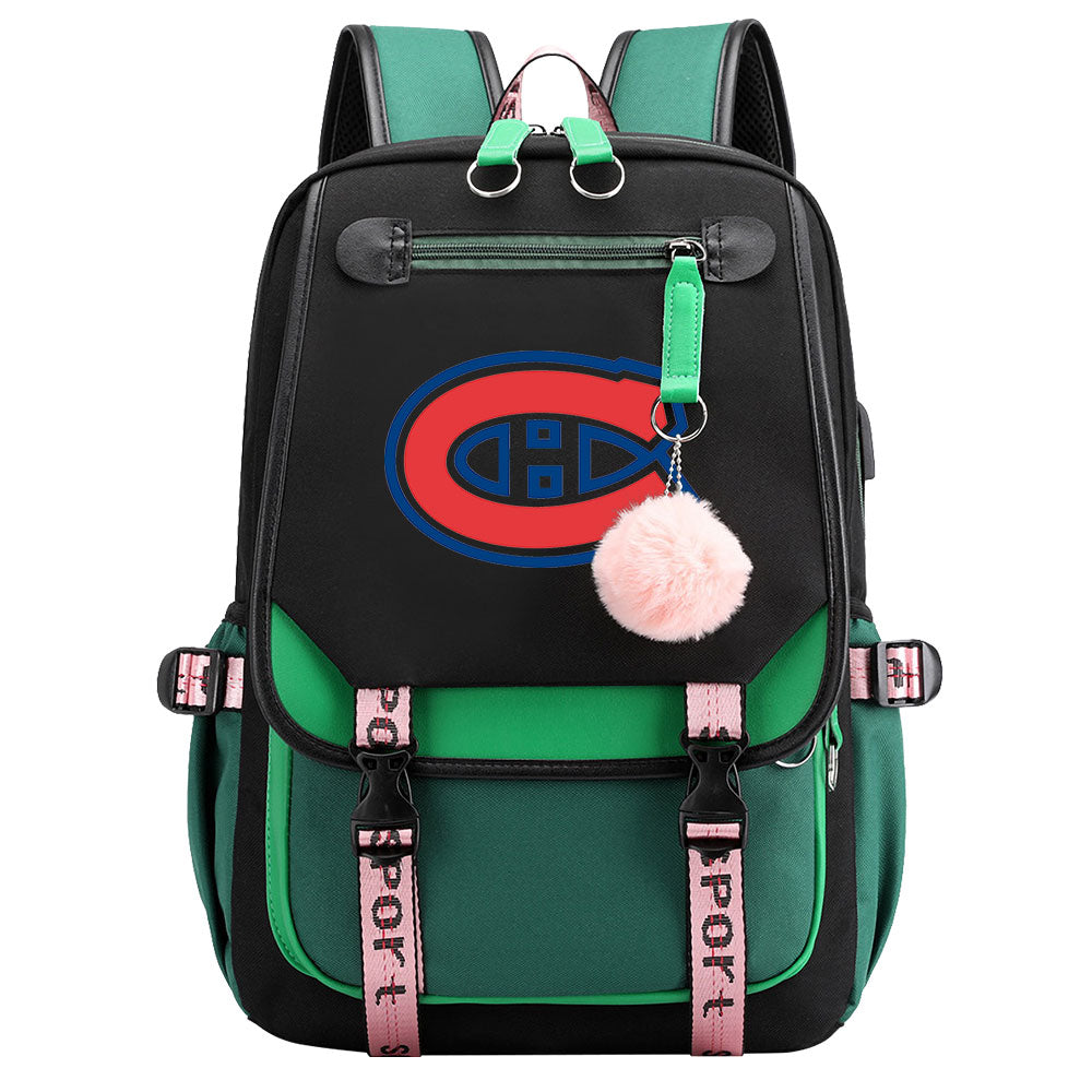 Montreal Canadiens Hockey League Waterproof Backpack School Notebook Travel Bag USB Charging