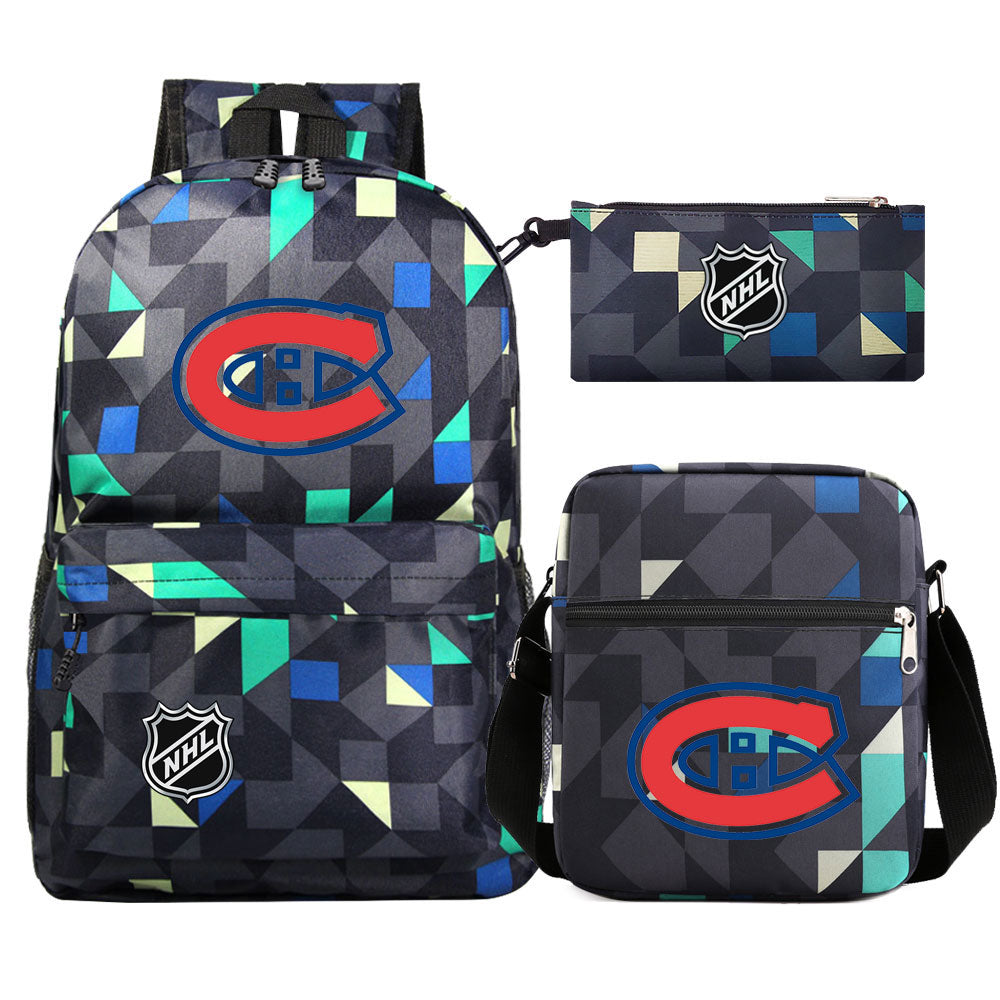 Montreal Canadiens Hockey League Printed Schoolbag Backpack Shoulder Bag Pencil Bag 3pcs set for Kids Students