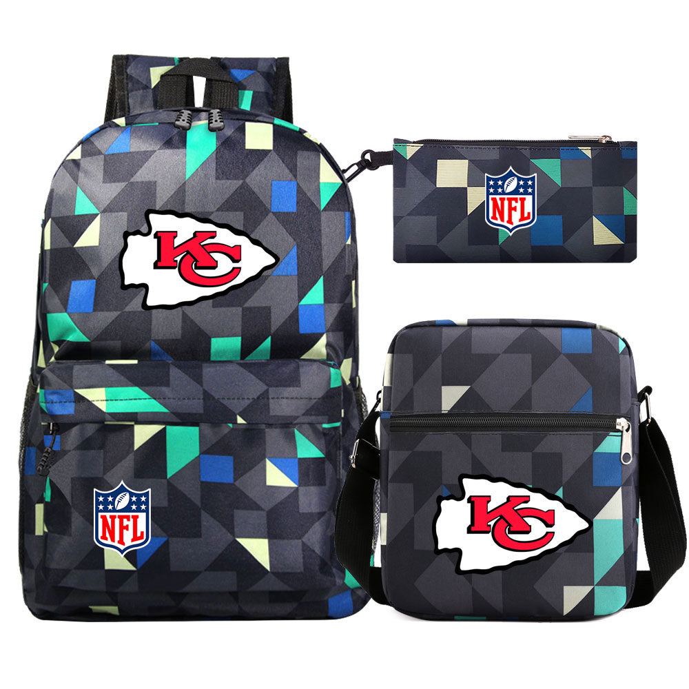 Kansas City Chiefs Football Team Printed Schoolbag Backpack Shoulder Bag Pencil Bag 3pcs set for Kids Students