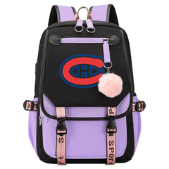 Montreal Canadiens Hockey League Waterproof Backpack School Notebook Travel Bag USB Charging