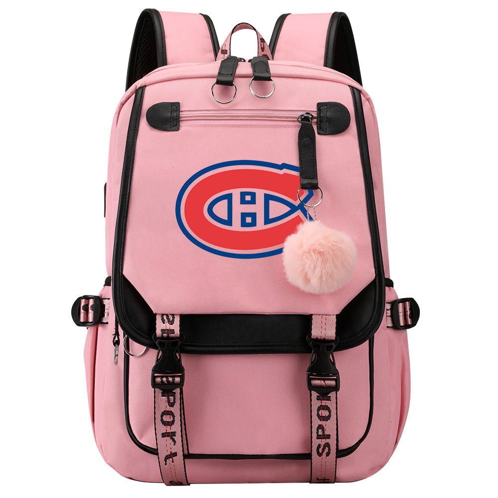 Montreal Canadiens Hockey League Waterproof Backpack School Notebook Travel Bag USB Charging