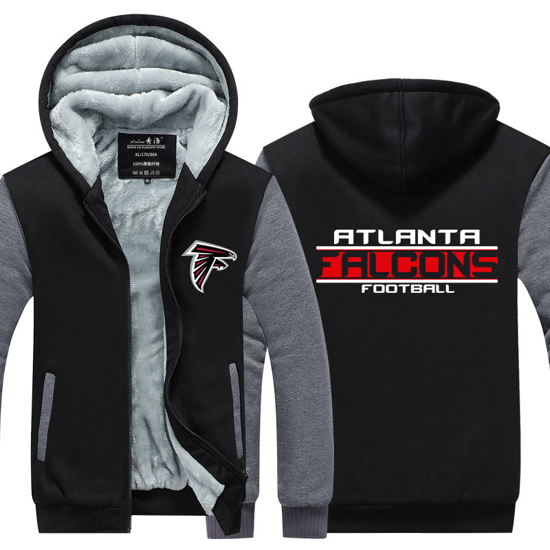 Atlanta Football Team Falcons Unisex Lined Hoodie Fleece Sweatshirt Full Zipper Hooded Thicken Jacket