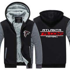 Atlanta Football Team Falcons Unisex Lined Hoodie Fleece Sweatshirt Full Zipper Hooded Thicken Jacket