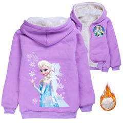 Frozen Elsa Princess Sherpa Lined Hoodie Fleece Sweatshirt Full Zip Hooded Jacket for Kids