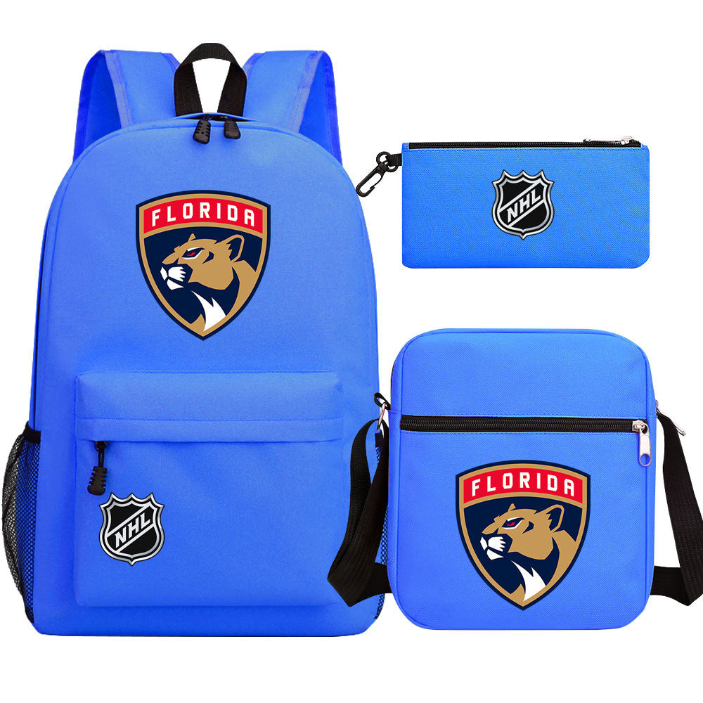 Florida Panthers Hockey League Printed Schoolbag Backpack Shoulder Bag Pencil Bag 3pcs set for Kids Students