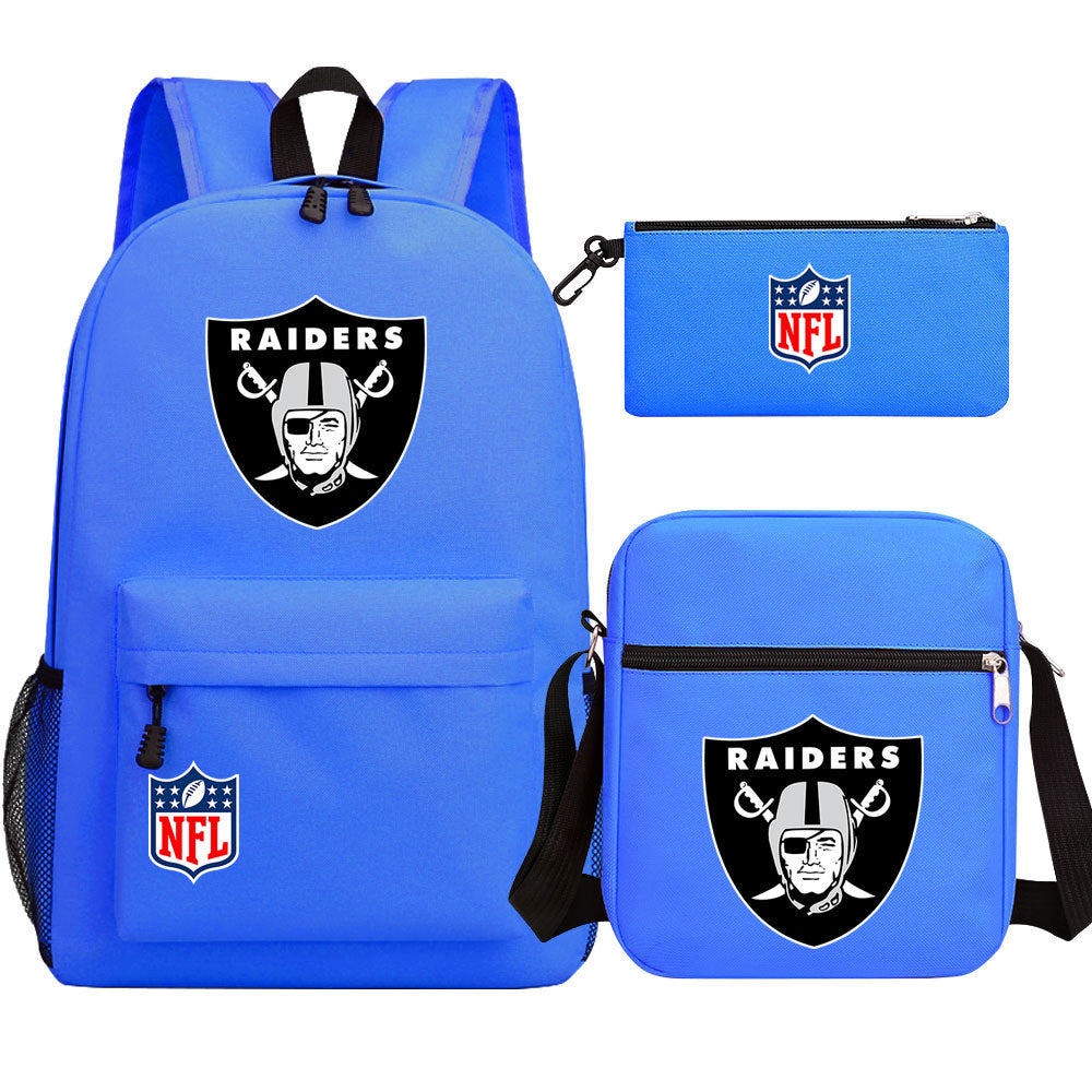 Oakland Raiders Football Team Printed Schoolbag Backpack Shoulder Bag Pencil Bag 3pcs set for Kids Students