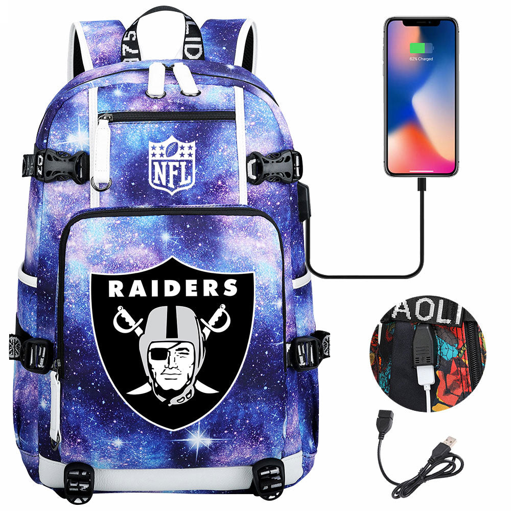 Oakland Raiders Football Team USB Charging Backpack School Notebook Travel Bags