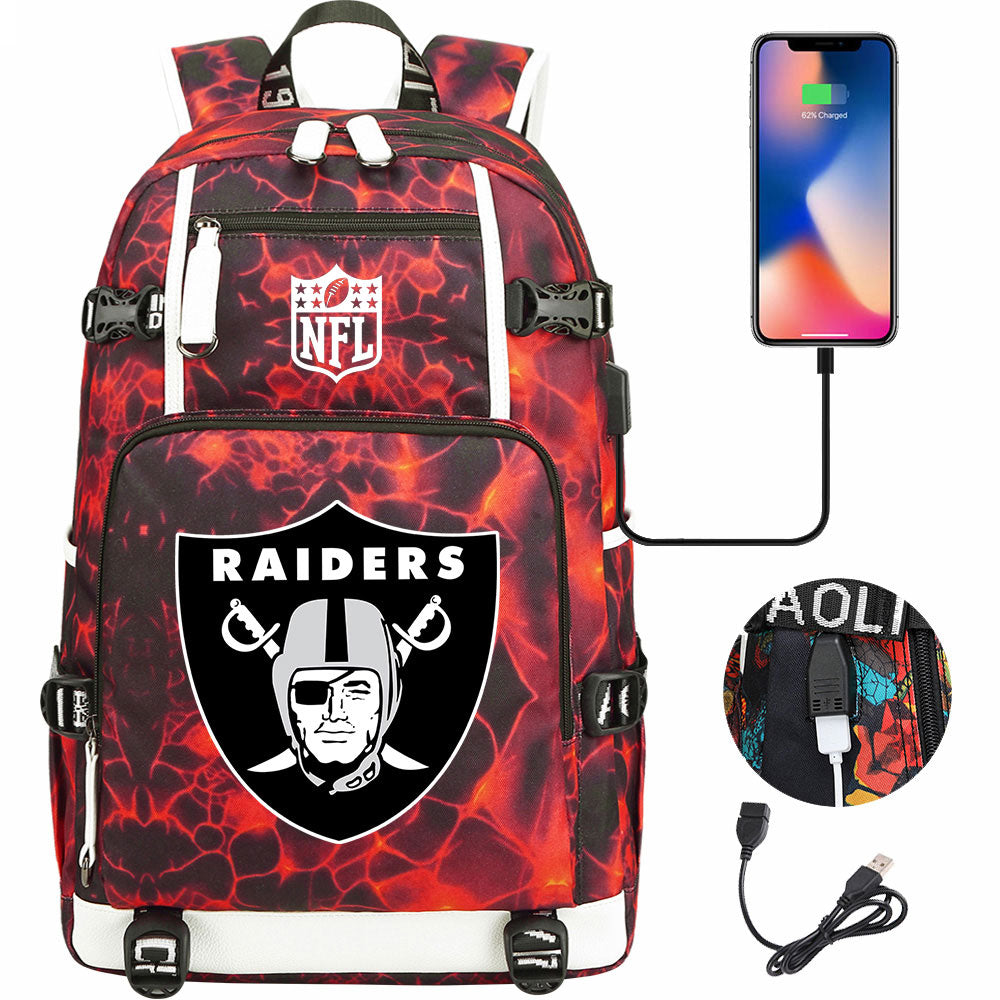 Oakland Raiders Football Team USB Charging Backpack School Notebook Travel Bags