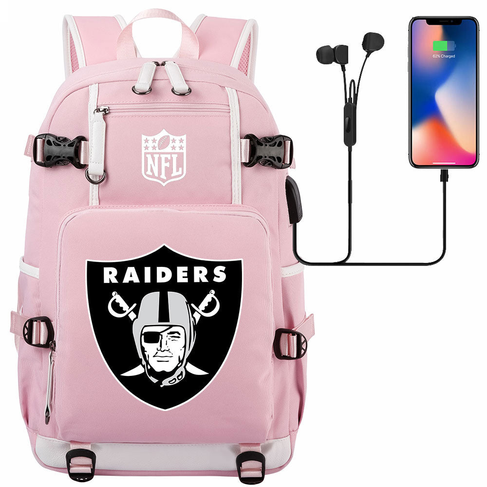 Oakland Raiders Football Team USB Charging Backpack School Notebook Travel Bags