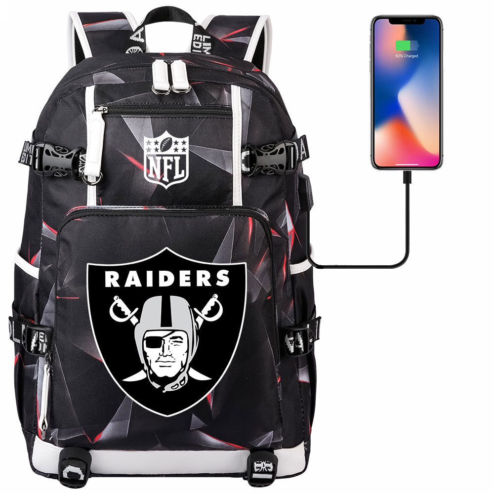 Oakland Raiders Football Team USB Charging Backpack School Notebook Travel Bags