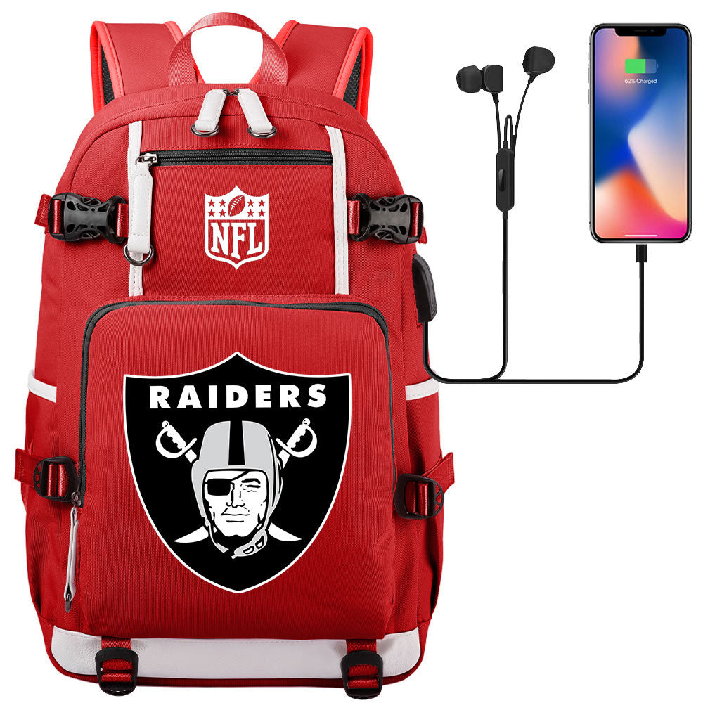 Oakland Raiders Football Team USB Charging Backpack School Notebook Travel Bags