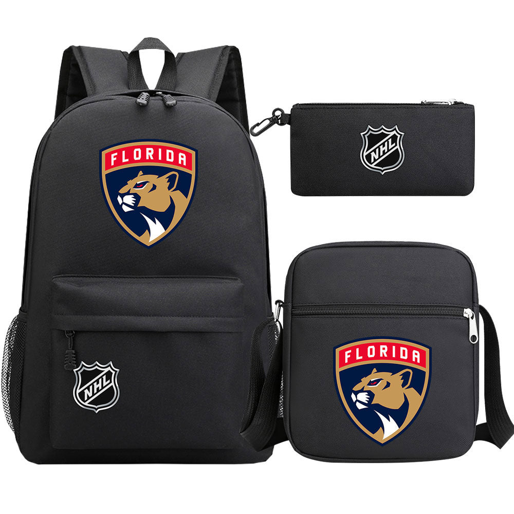 Florida Panthers Hockey League Printed Schoolbag Backpack Shoulder Bag Pencil Bag 3pcs set for Kids Students