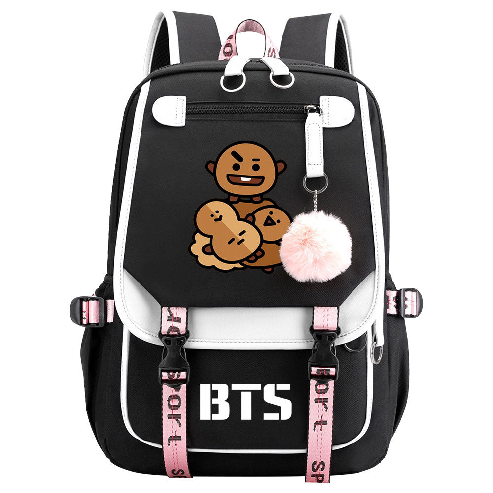 BTS Shooky Waterproof Backpack School Notebook Travel Bag USB Charging