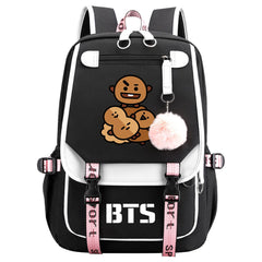 BTS Shooky Waterproof Backpack School Notebook Travel Bag USB Charging