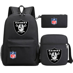 Oakland Raiders Football Team Printed Schoolbag Backpack Shoulder Bag Pencil Bag 3pcs set for Kids Students