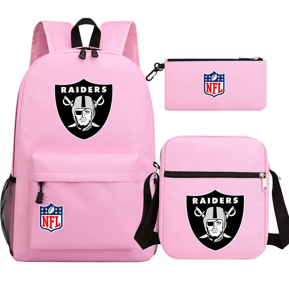 Oakland Raiders Football Team Printed Schoolbag Backpack Shoulder Bag Pencil Bag 3pcs set for Kids Students