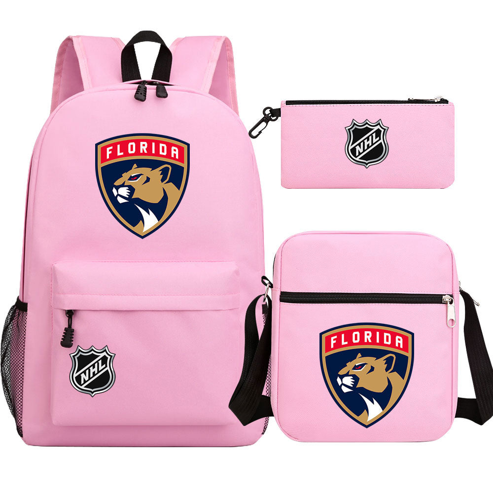 Florida Panthers Hockey League Printed Schoolbag Backpack Shoulder Bag Pencil Bag 3pcs set for Kids Students