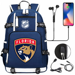 Florida Panthers Hockey League USB Charging Backpack School Notebook Travel Bags